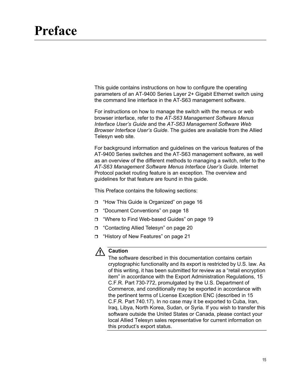 Preface | Allied Telesis AT-S63 User Manual | Page 15 / 718