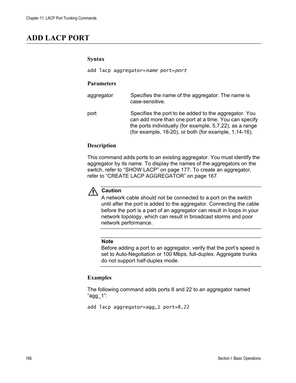 Add lacp port | Allied Telesis AT-S63 User Manual | Page 166 / 718