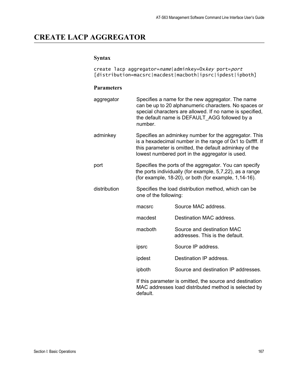 Create lacp aggregator | Allied Telesis AT-S63 User Manual | Page 167 / 718
