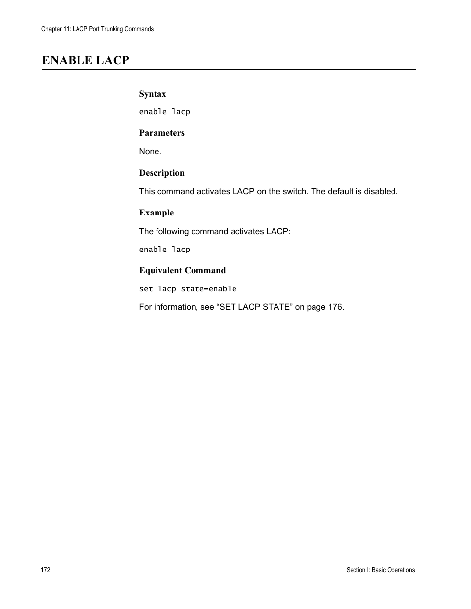 Enable lacp | Allied Telesis AT-S63 User Manual | Page 172 / 718
