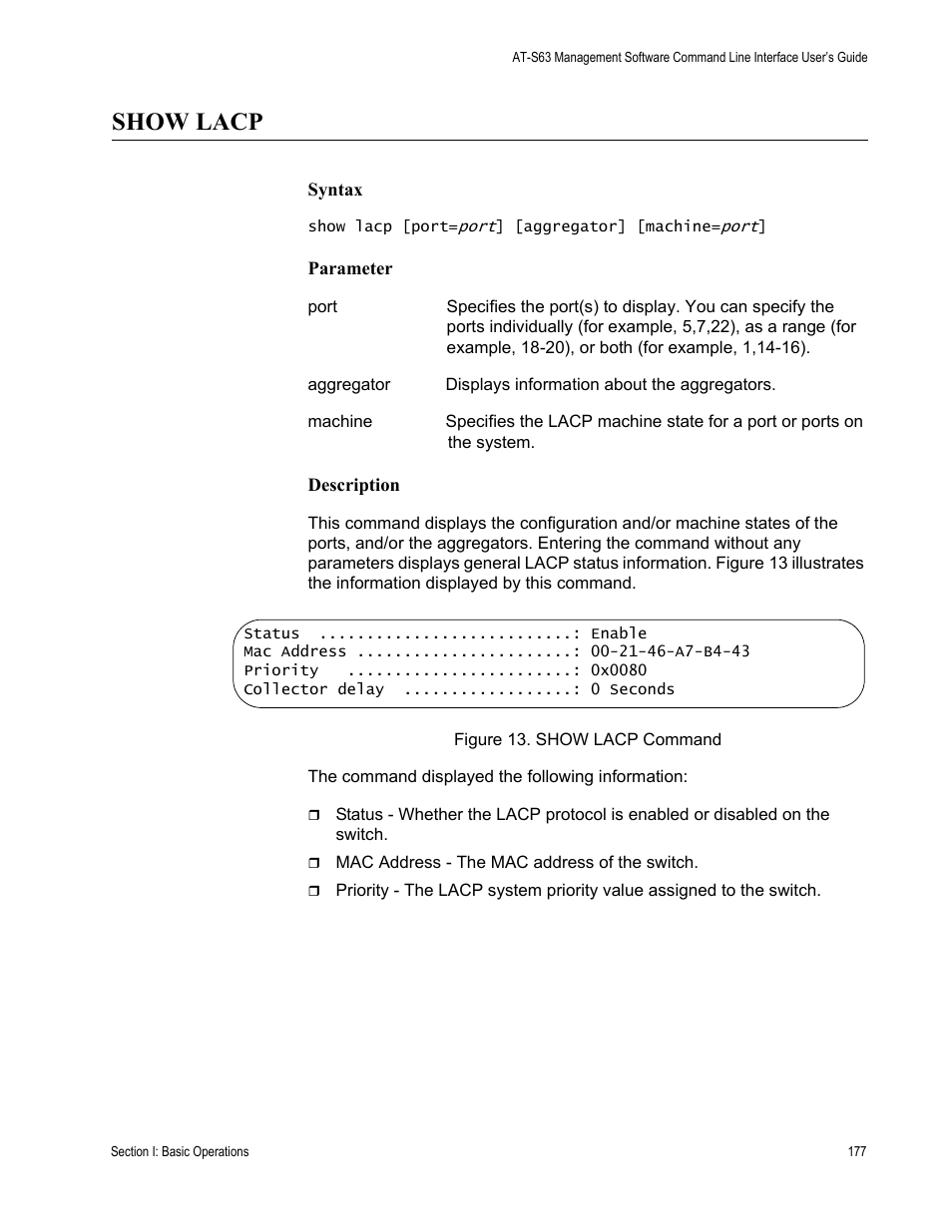 Show lacp | Allied Telesis AT-S63 User Manual | Page 177 / 718