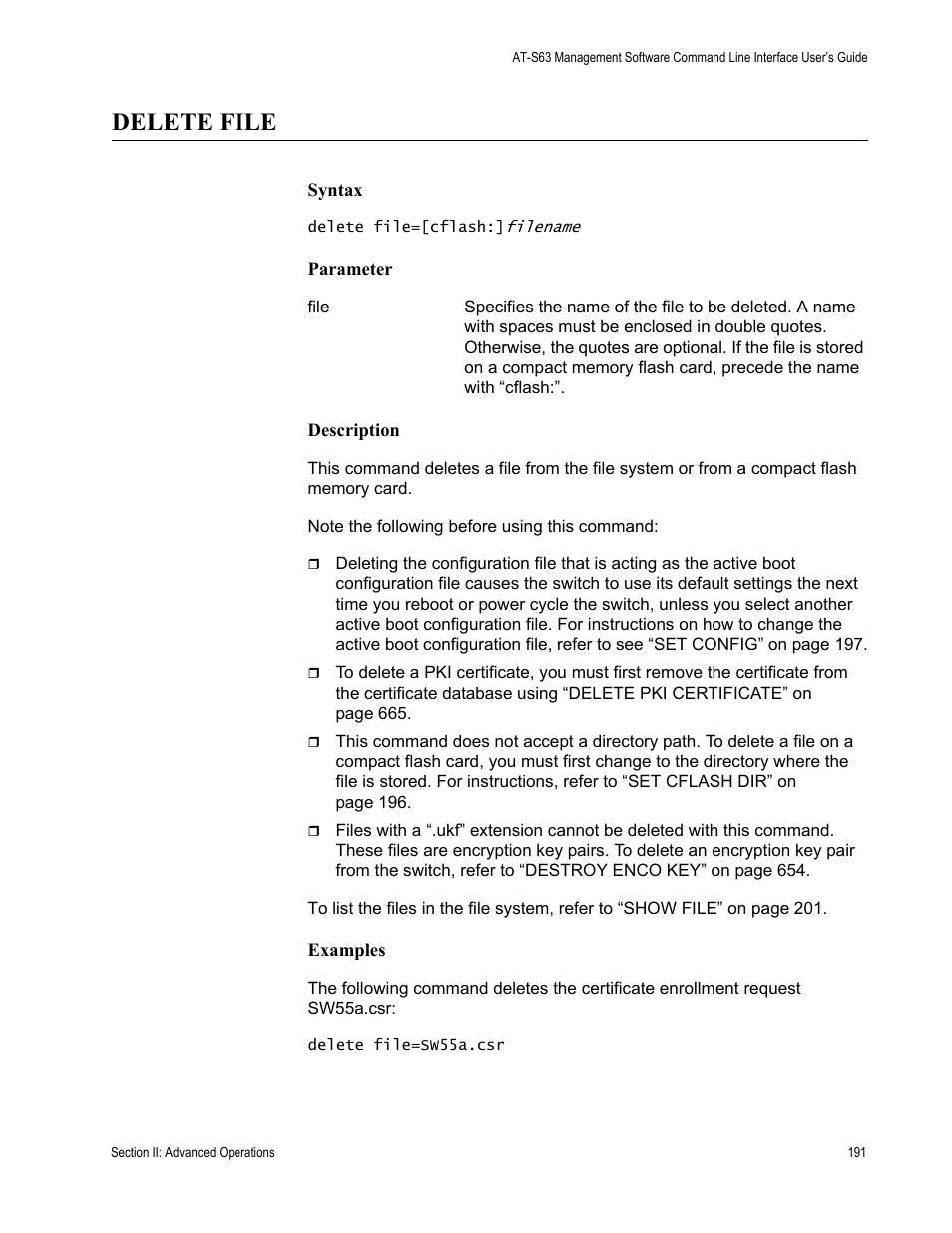 Delete file | Allied Telesis AT-S63 User Manual | Page 191 / 718