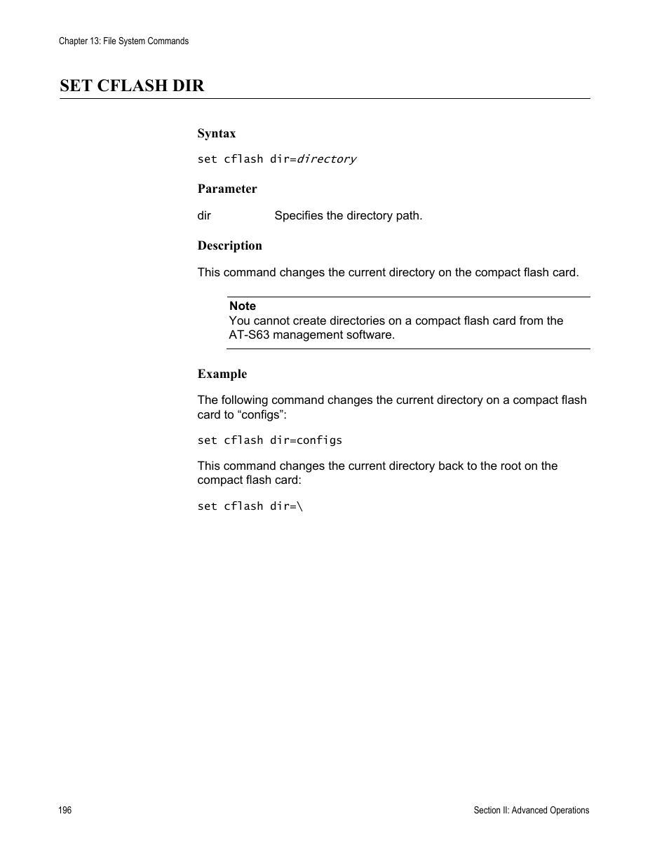 Set cflash dir | Allied Telesis AT-S63 User Manual | Page 196 / 718