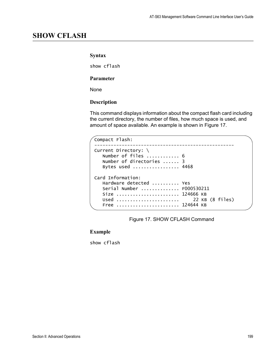 Show cflash | Allied Telesis AT-S63 User Manual | Page 199 / 718