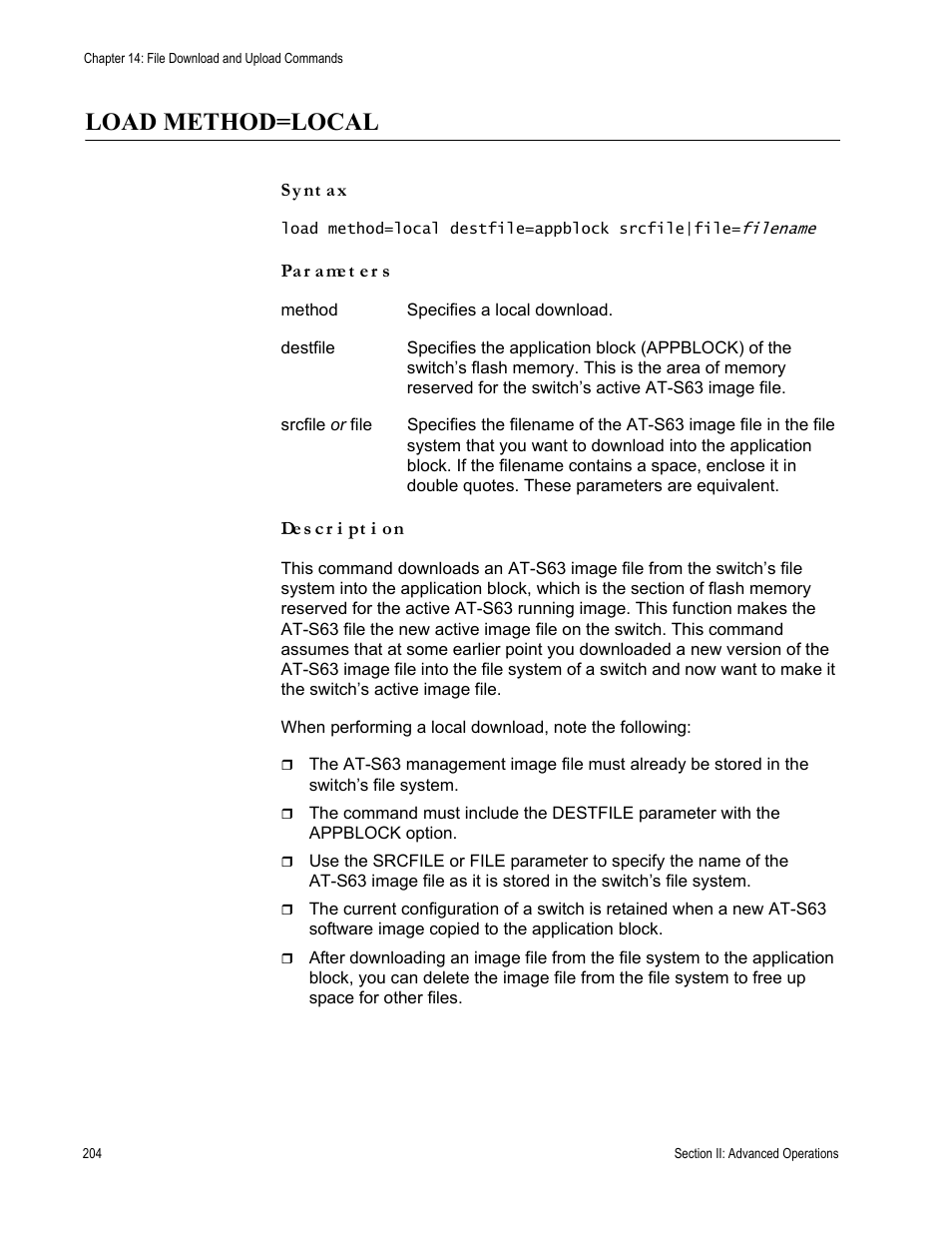 Load method=local | Allied Telesis AT-S63 User Manual | Page 204 / 718