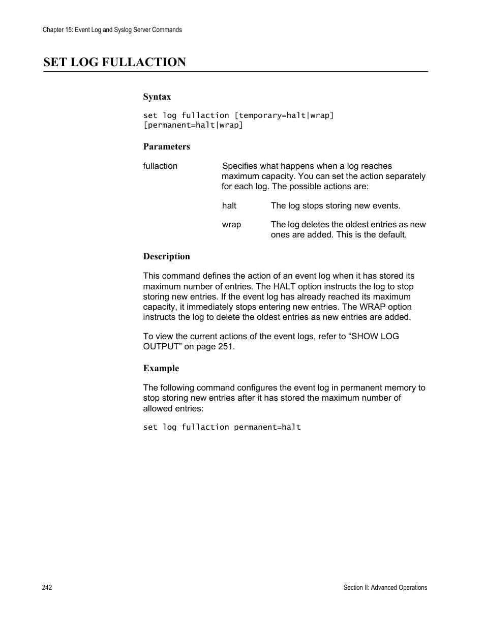 Set log fullaction | Allied Telesis AT-S63 User Manual | Page 242 / 718