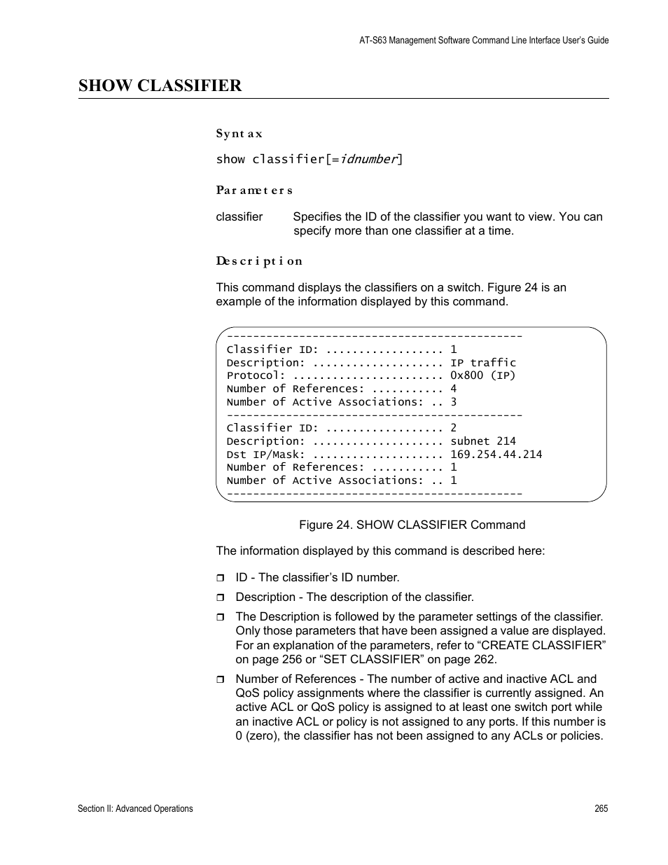 Show classifier | Allied Telesis AT-S63 User Manual | Page 265 / 718