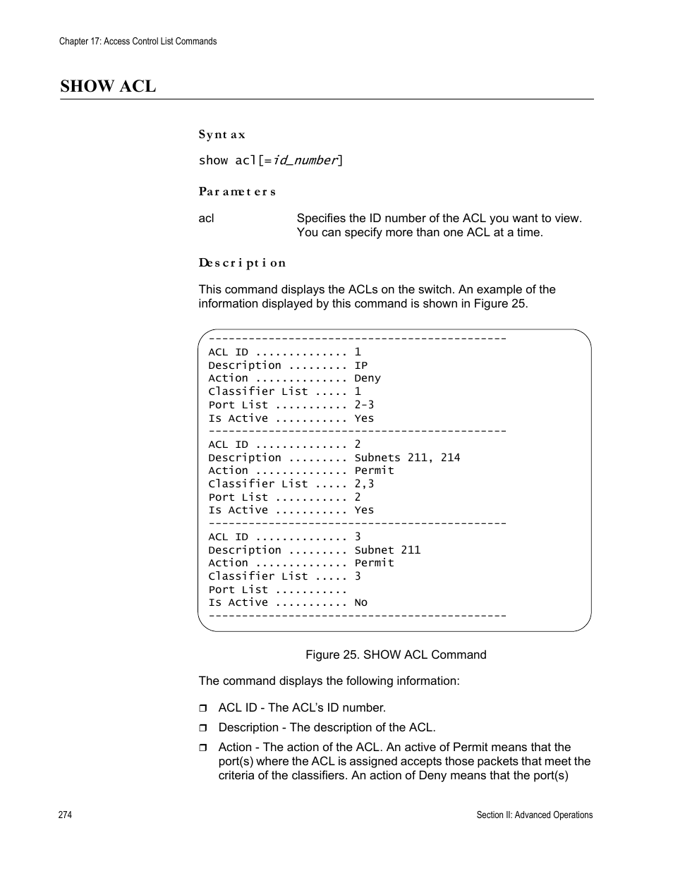 Show acl | Allied Telesis AT-S63 User Manual | Page 274 / 718