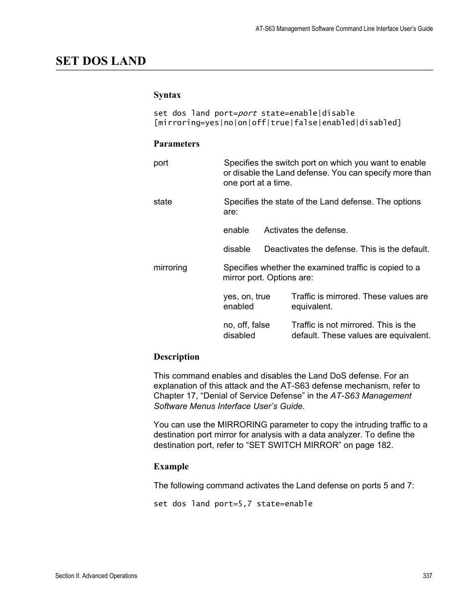 Set dos land | Allied Telesis AT-S63 User Manual | Page 337 / 718