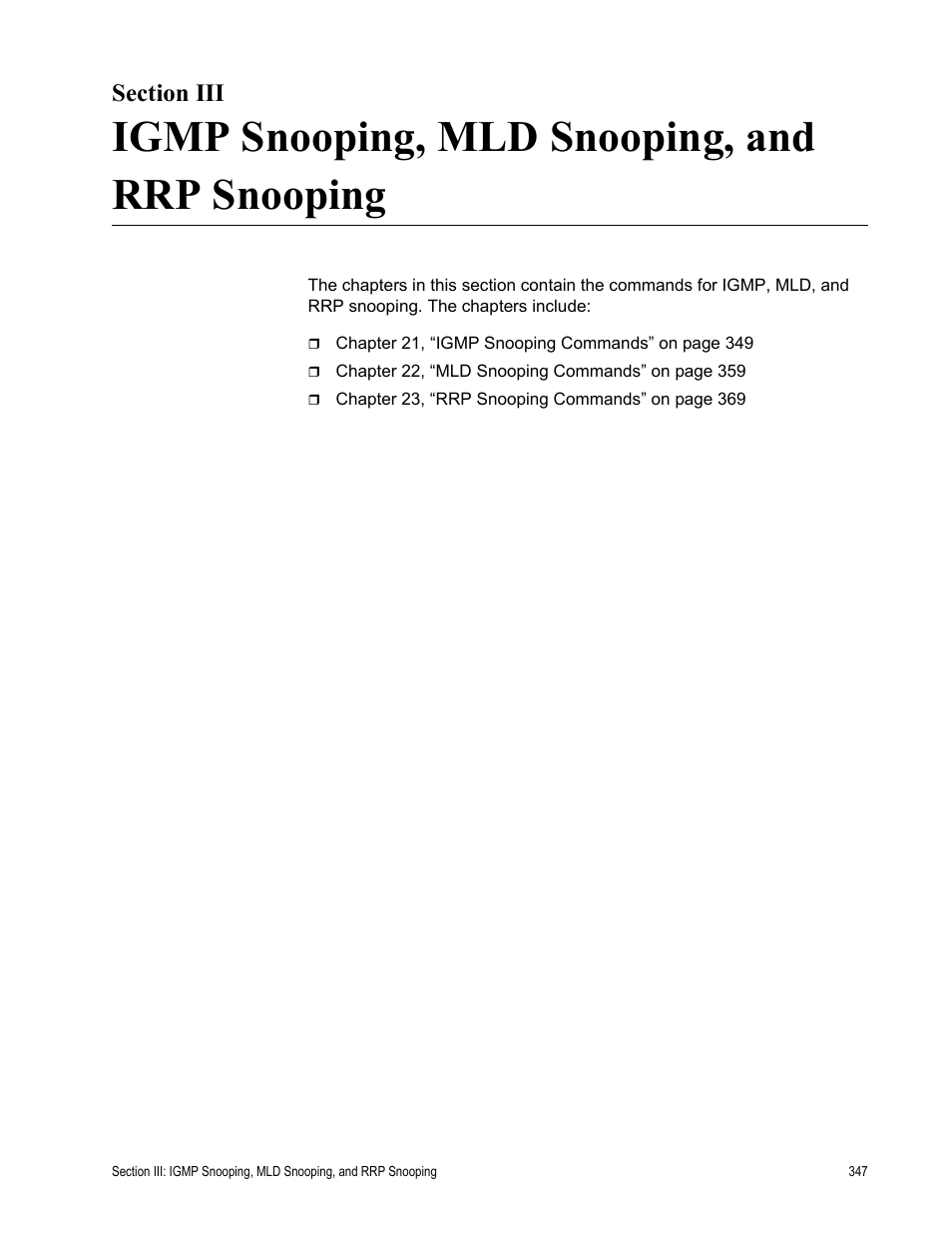 Section iii, Igmp snooping, mld snooping, and rrp snooping | Allied Telesis AT-S63 User Manual | Page 347 / 718