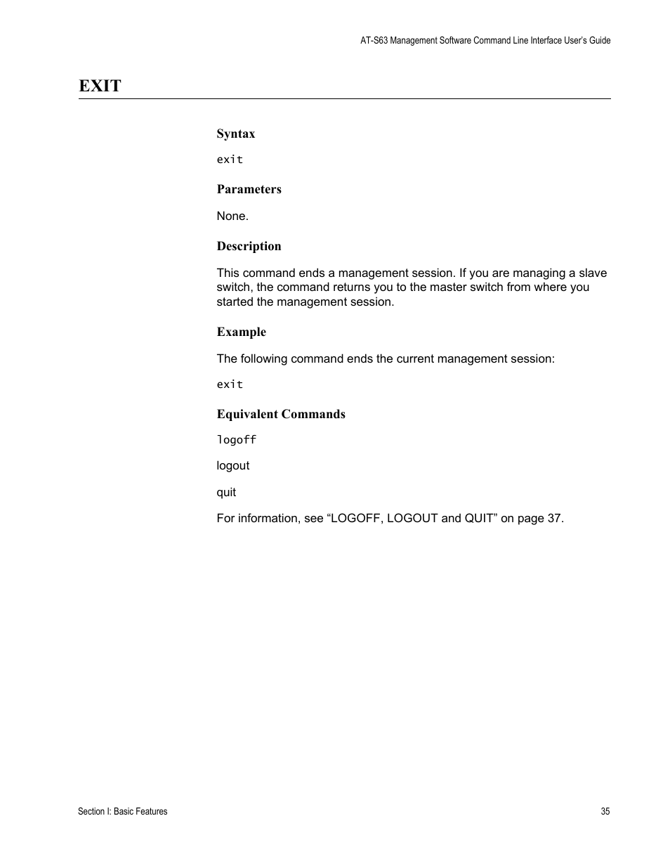 Exit | Allied Telesis AT-S63 User Manual | Page 35 / 718