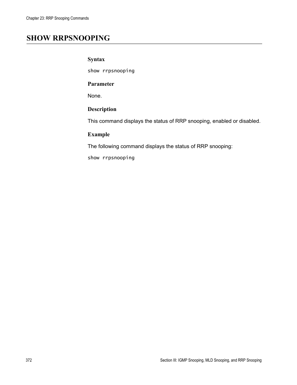 Show rrpsnooping | Allied Telesis AT-S63 User Manual | Page 372 / 718