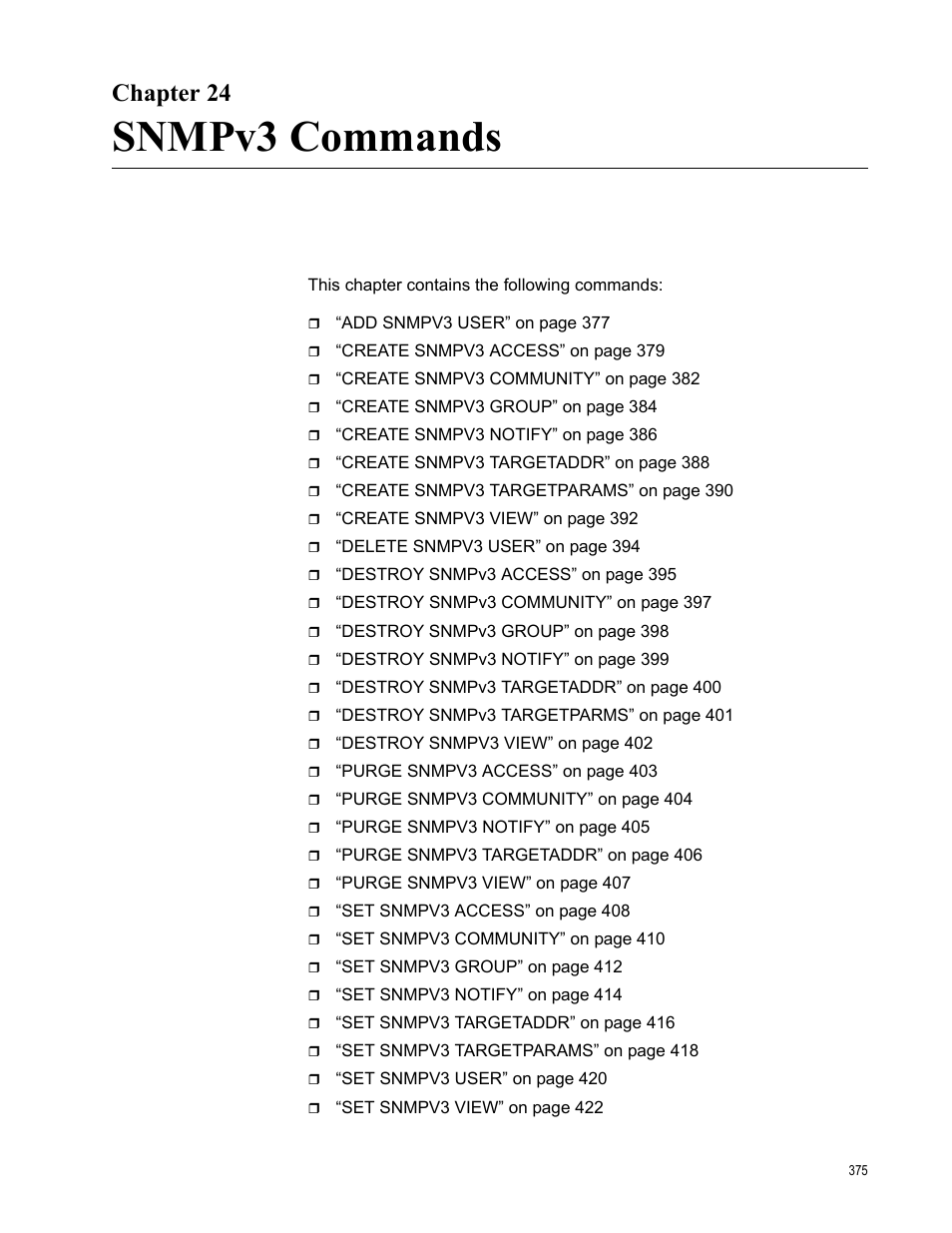 Chapter 24, Snmpv3 commands | Allied Telesis AT-S63 User Manual | Page 375 / 718
