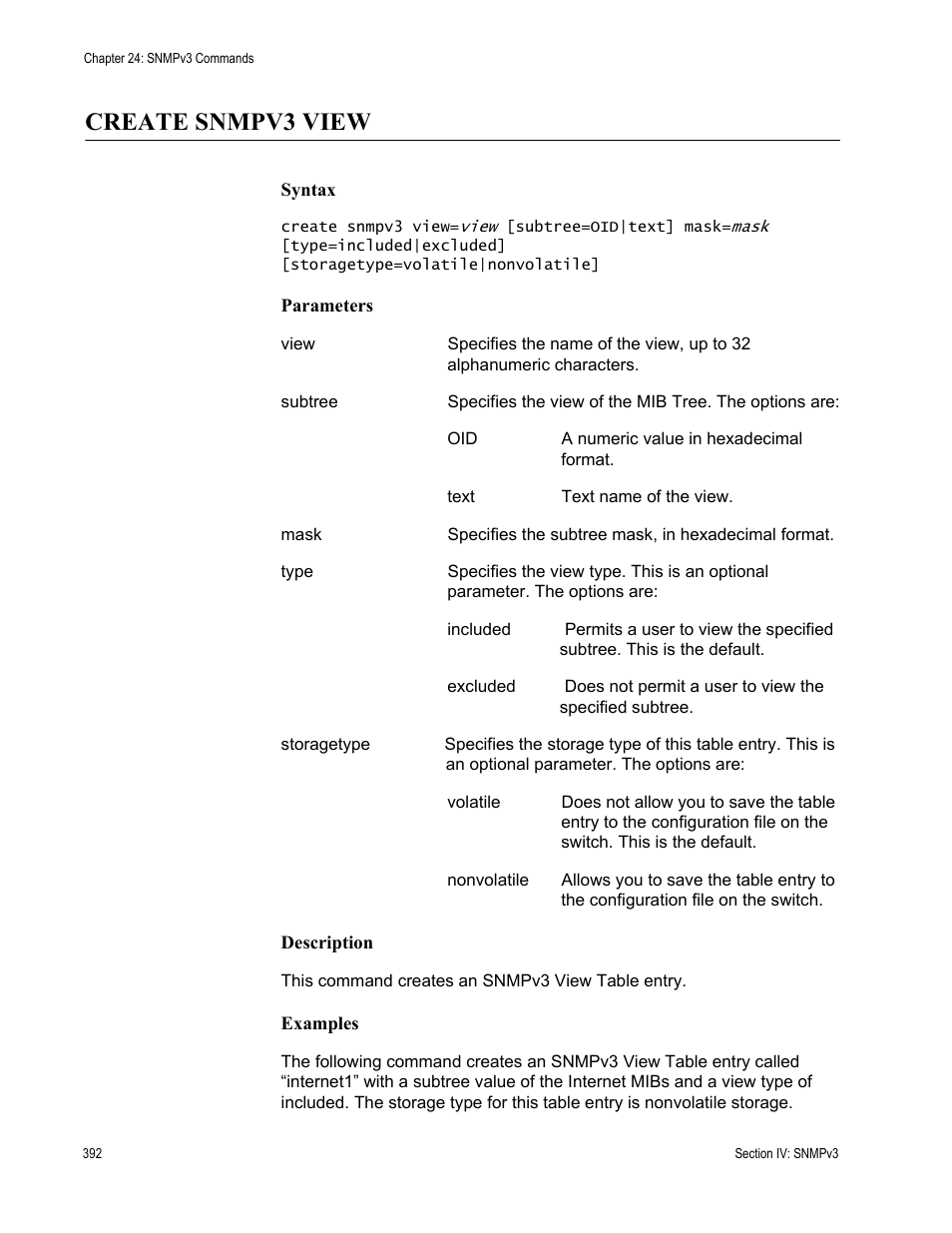Create snmpv3 view | Allied Telesis AT-S63 User Manual | Page 392 / 718
