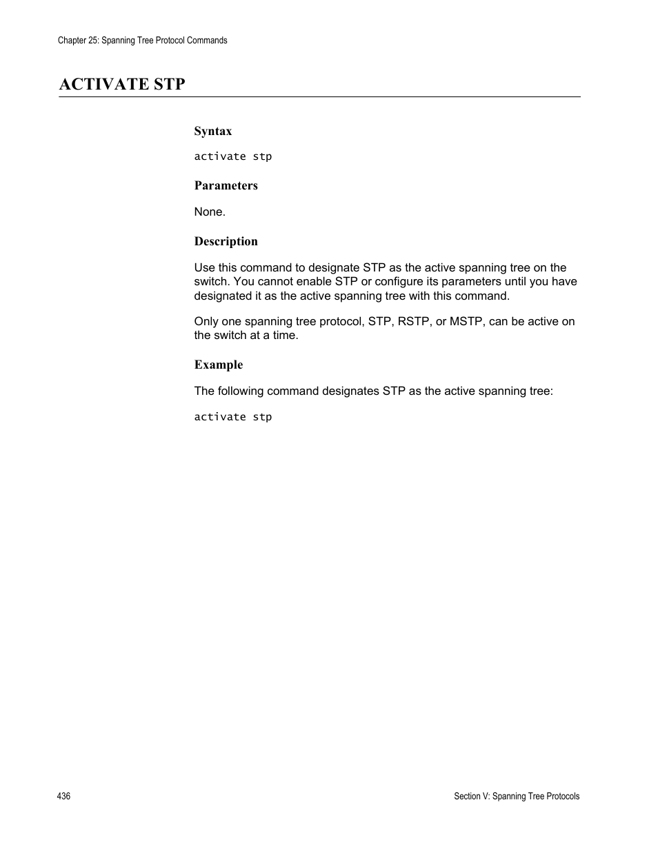 Activate stp | Allied Telesis AT-S63 User Manual | Page 436 / 718