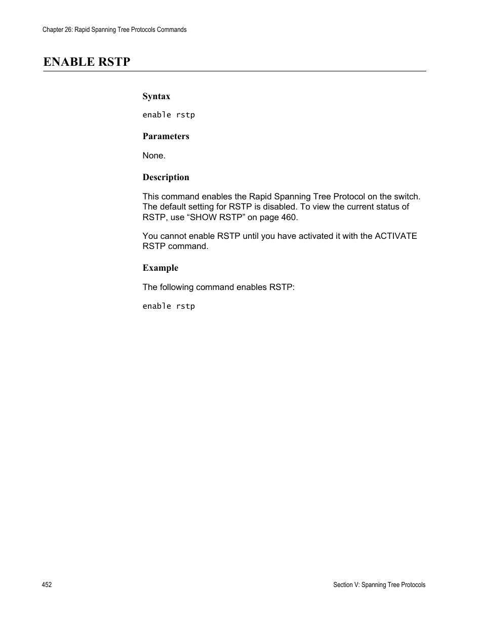 Enable rstp | Allied Telesis AT-S63 User Manual | Page 452 / 718