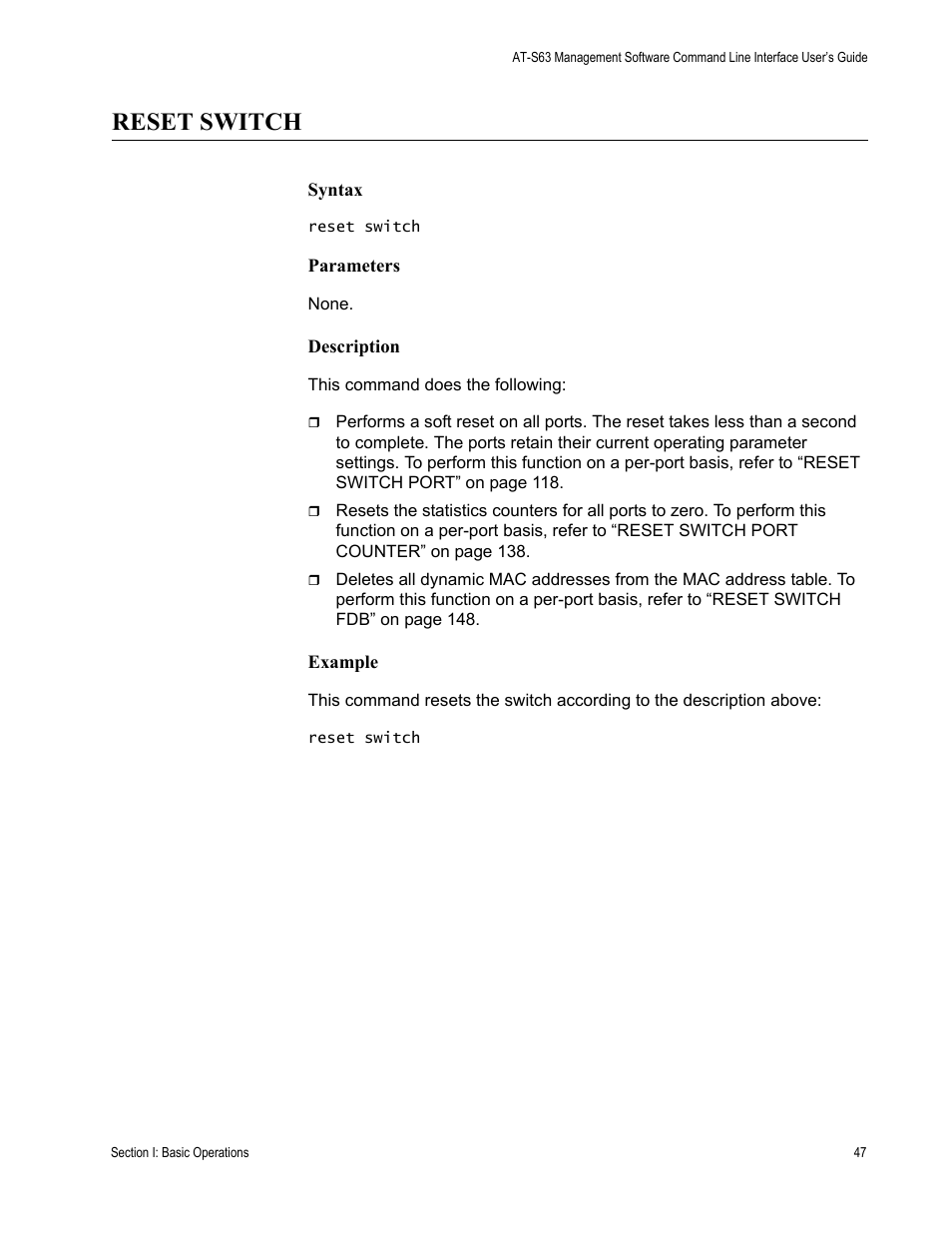 Reset switch | Allied Telesis AT-S63 User Manual | Page 47 / 718