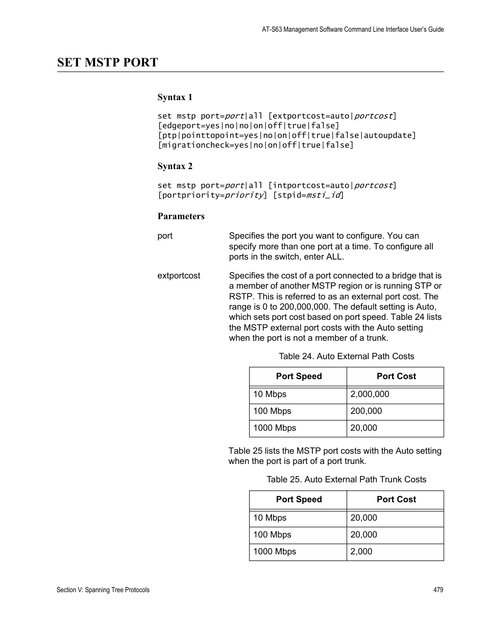 Set mstp port | Allied Telesis AT-S63 User Manual | Page 479 / 718