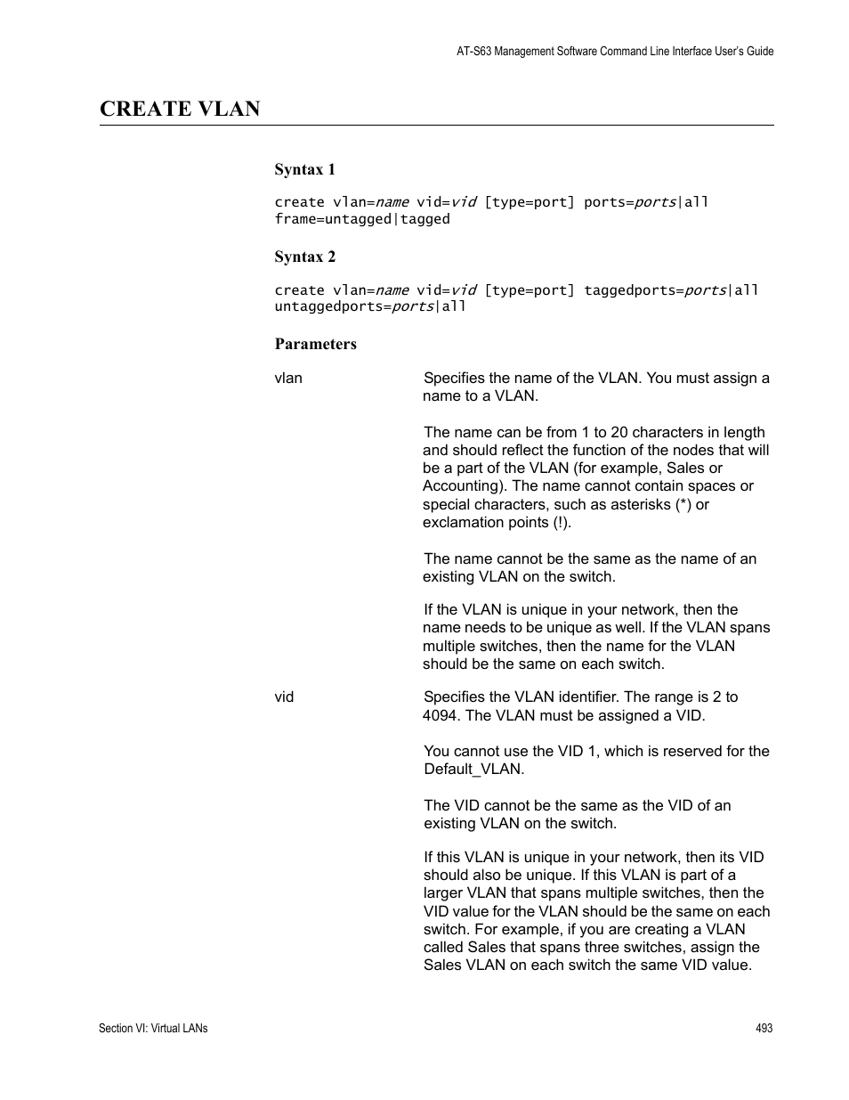 Create vlan | Allied Telesis AT-S63 User Manual | Page 493 / 718