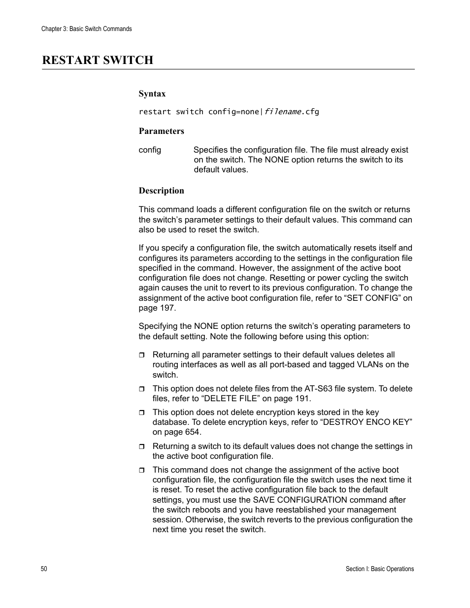 Restart switch | Allied Telesis AT-S63 User Manual | Page 50 / 718