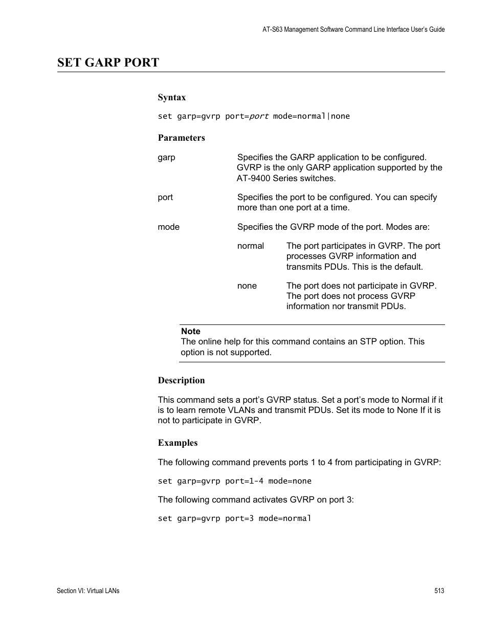 Set garp port | Allied Telesis AT-S63 User Manual | Page 513 / 718