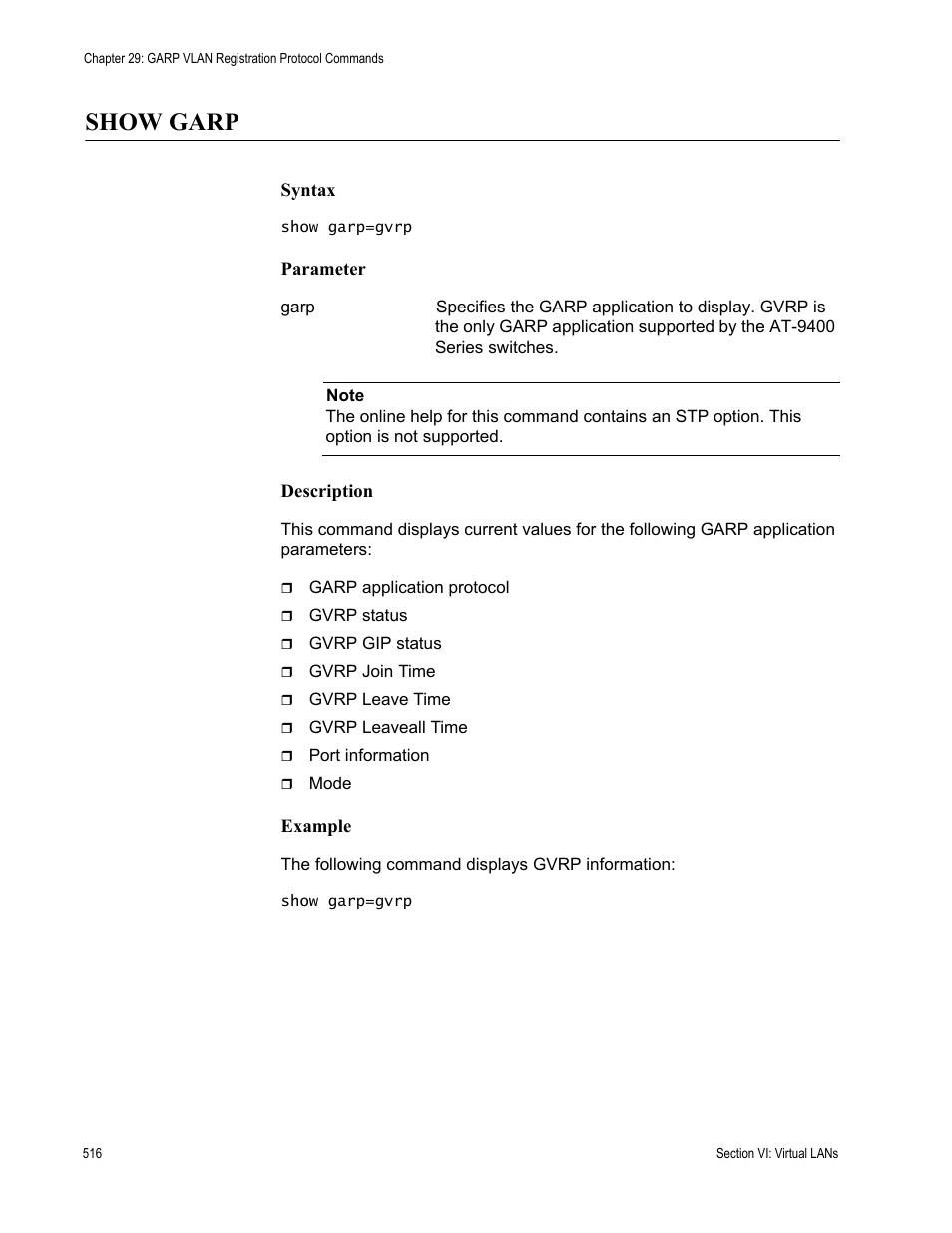 Show garp | Allied Telesis AT-S63 User Manual | Page 516 / 718