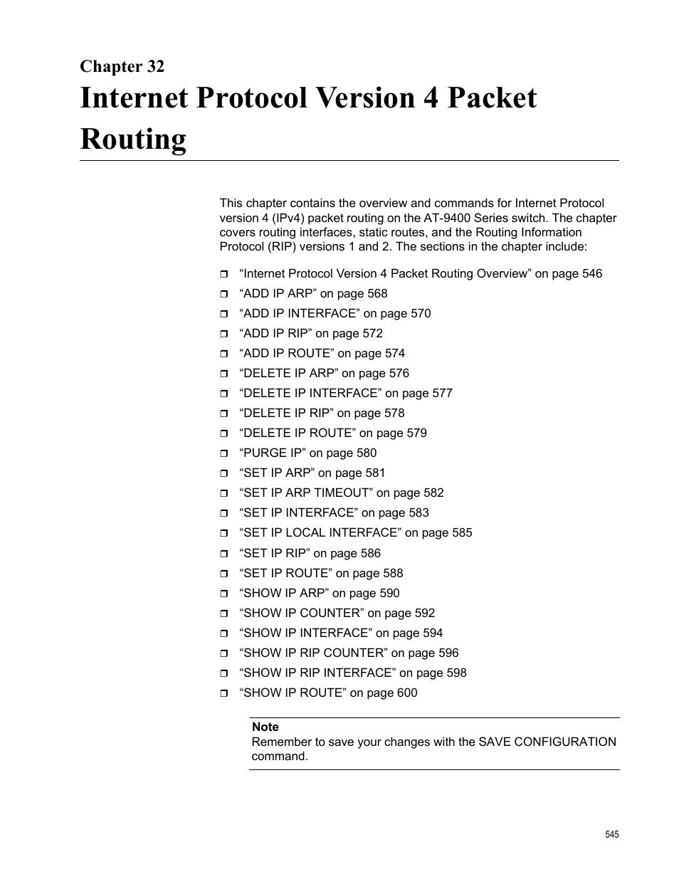 Chapter 32, Internet protocol version 4 packet routing | Allied Telesis AT-S63 User Manual | Page 545 / 718