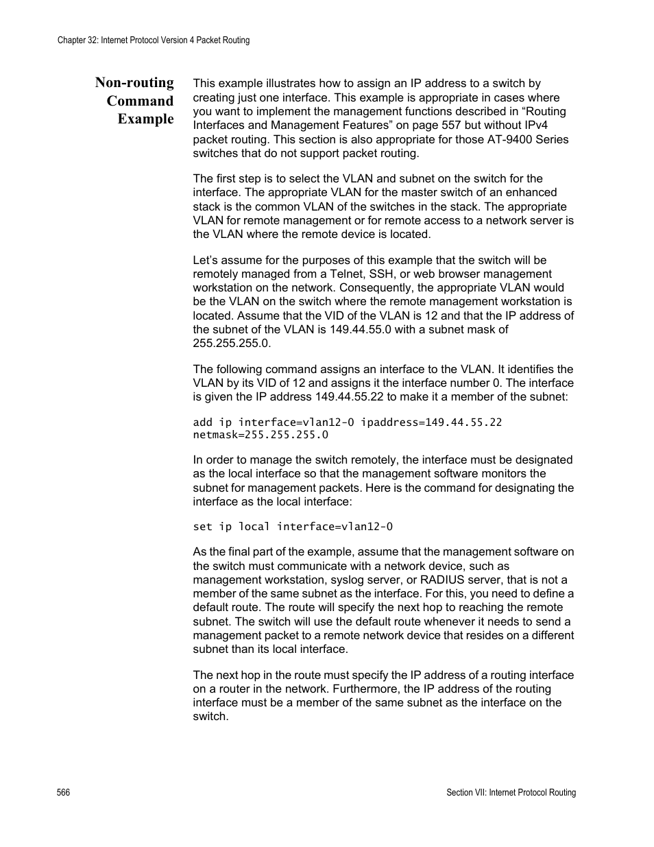 Non-routing command example | Allied Telesis AT-S63 User Manual | Page 566 / 718