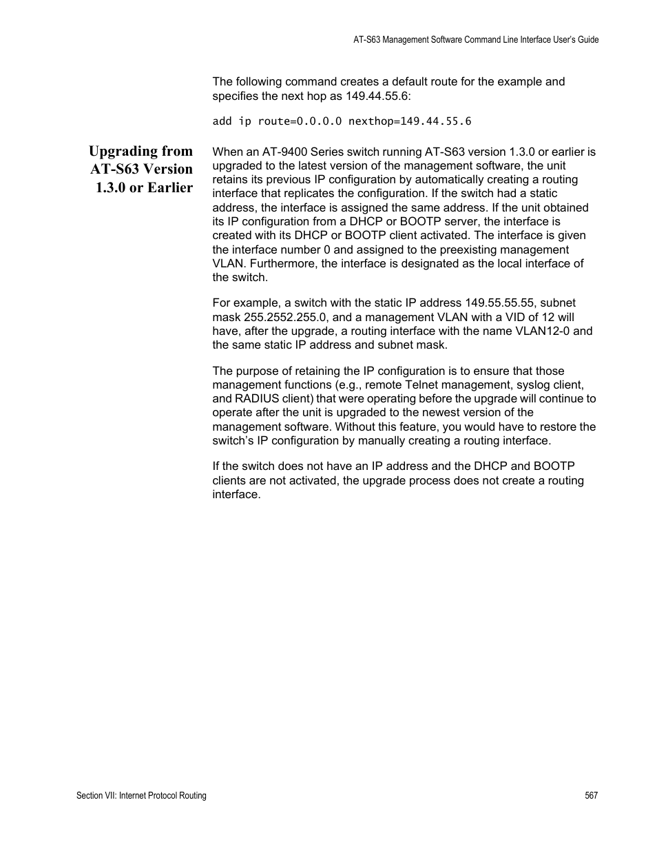 Upgrading from at-s63 version 1.3.0 or earlier | Allied Telesis AT-S63 User Manual | Page 567 / 718
