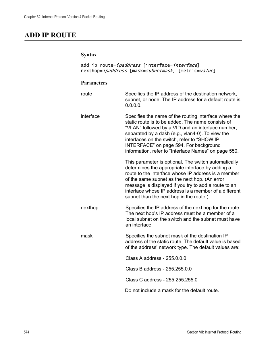 Add ip route | Allied Telesis AT-S63 User Manual | Page 574 / 718