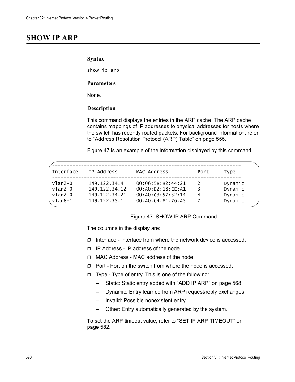 Show ip arp | Allied Telesis AT-S63 User Manual | Page 590 / 718