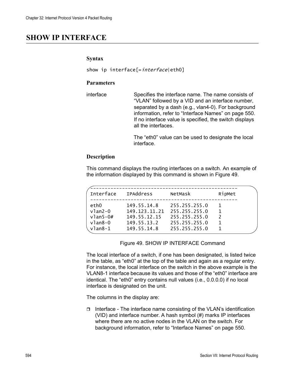 Show ip interface | Allied Telesis AT-S63 User Manual | Page 594 / 718
