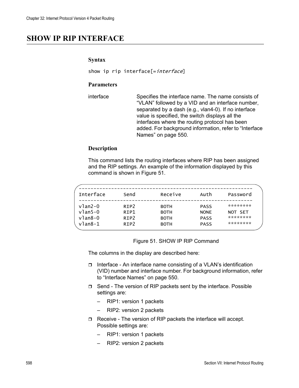 Show ip rip interface | Allied Telesis AT-S63 User Manual | Page 598 / 718