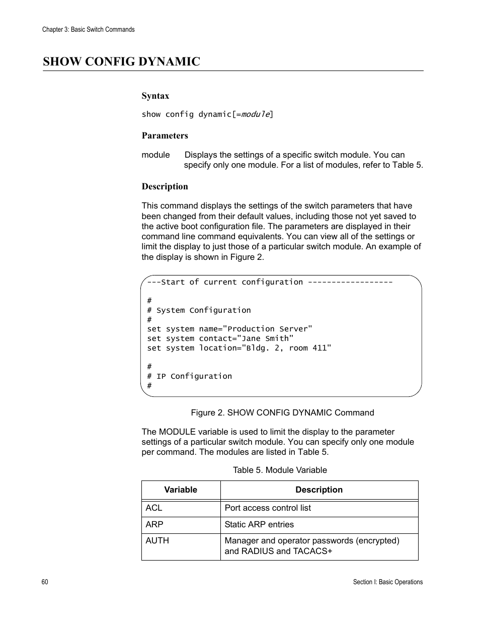 Show config dynamic, Table 5. module variable | Allied Telesis AT-S63 User Manual | Page 60 / 718