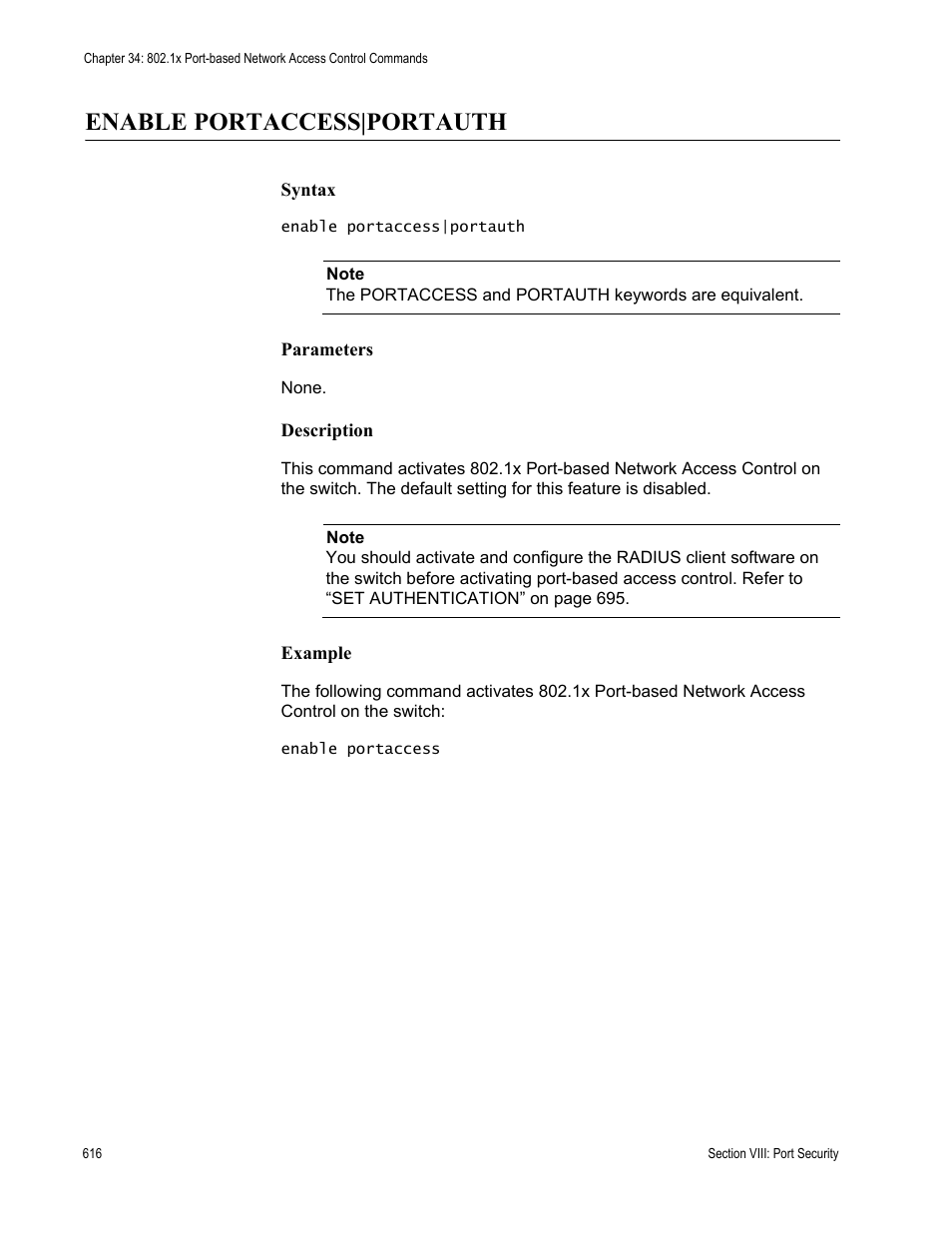 Enable portaccess|portauth | Allied Telesis AT-S63 User Manual | Page 616 / 718