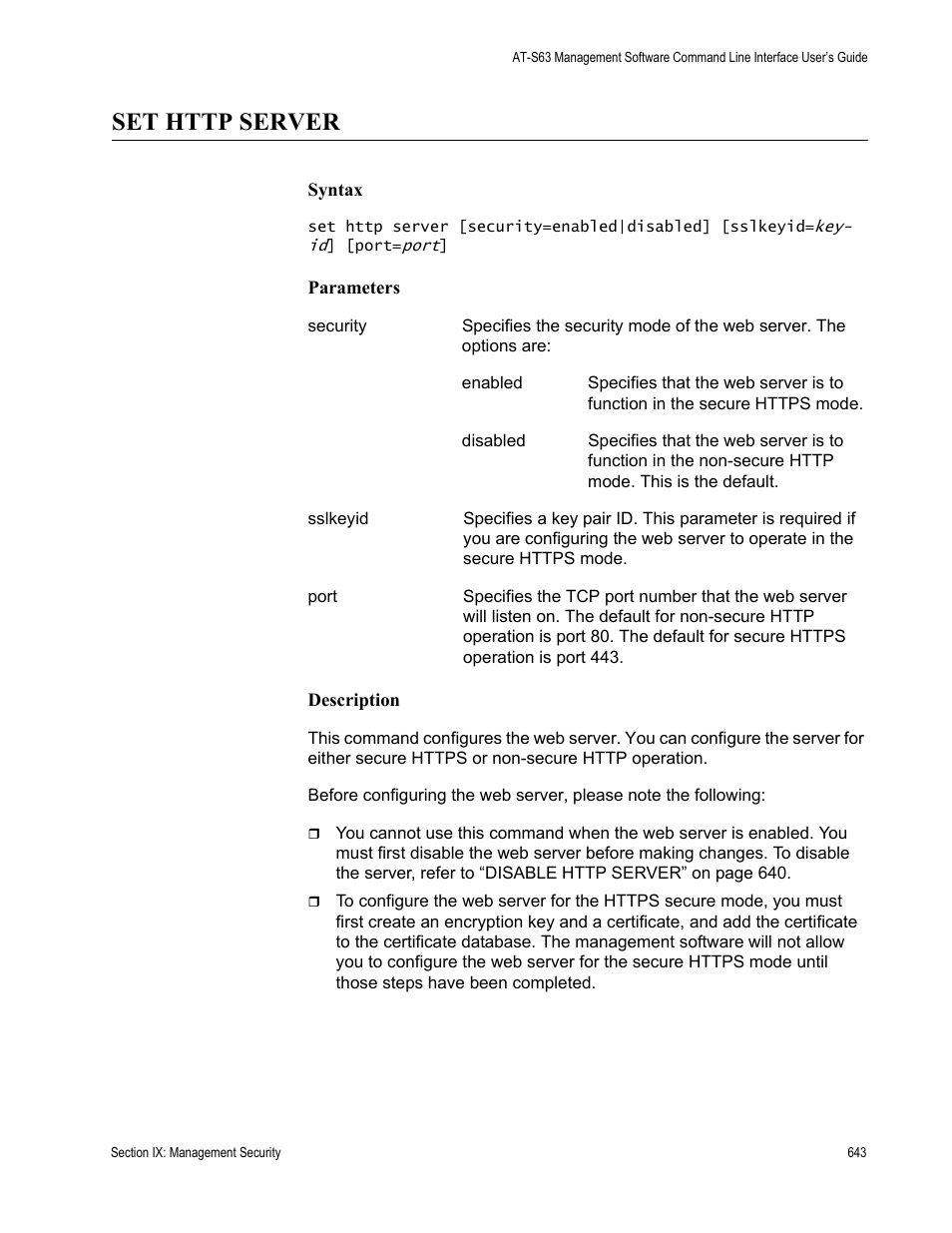 Set http server | Allied Telesis AT-S63 User Manual | Page 643 / 718