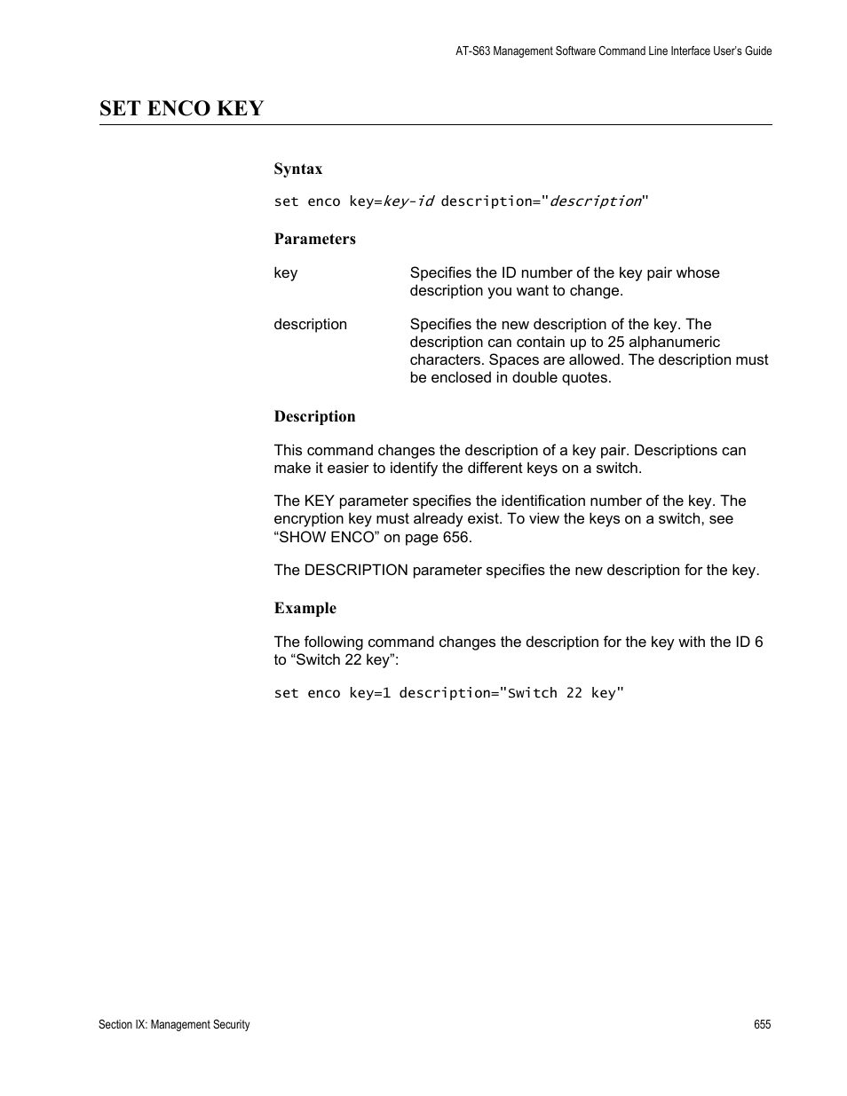 Set enco key | Allied Telesis AT-S63 User Manual | Page 655 / 718