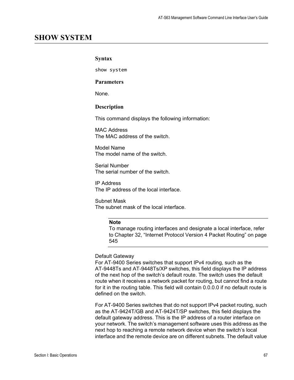 Show system | Allied Telesis AT-S63 User Manual | Page 67 / 718