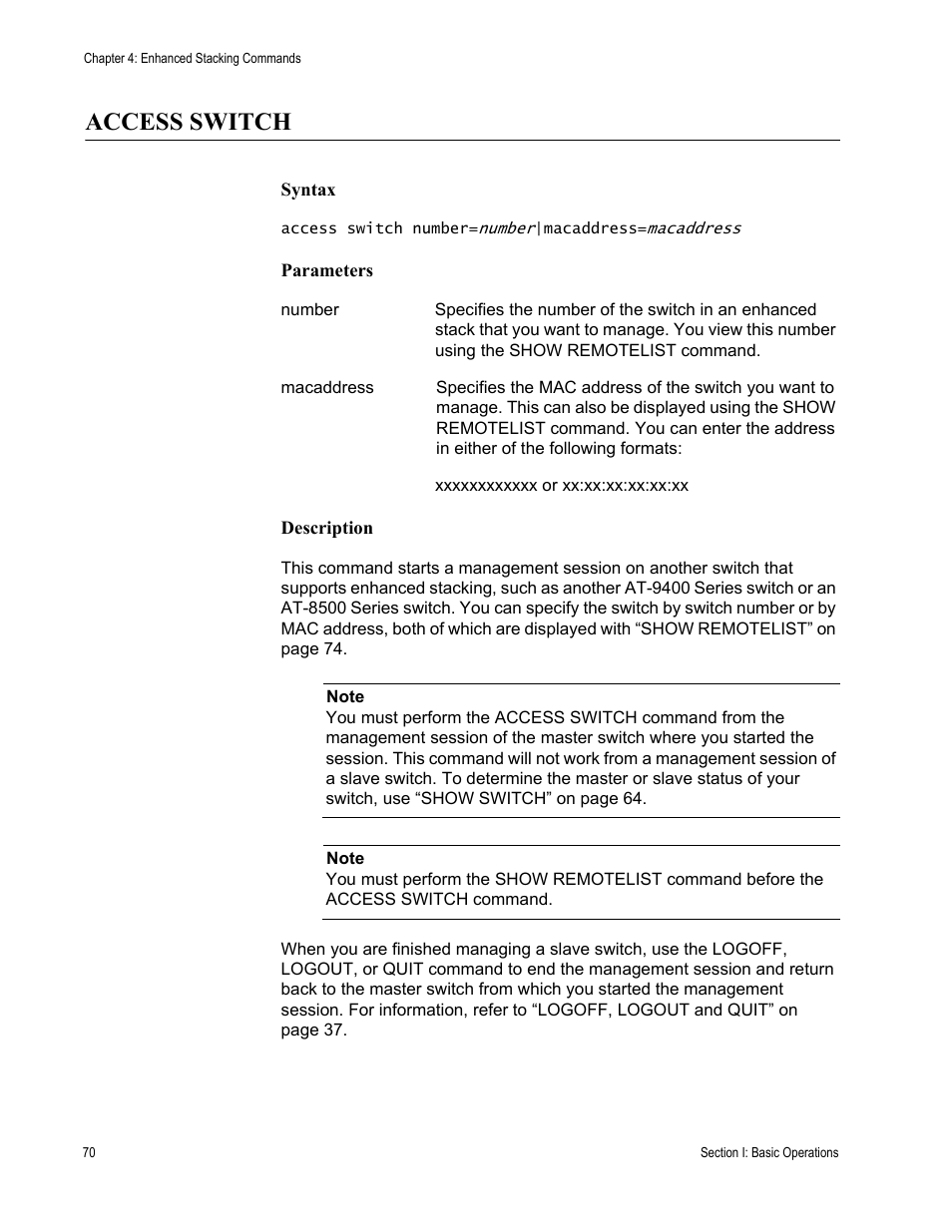 Access switch | Allied Telesis AT-S63 User Manual | Page 70 / 718