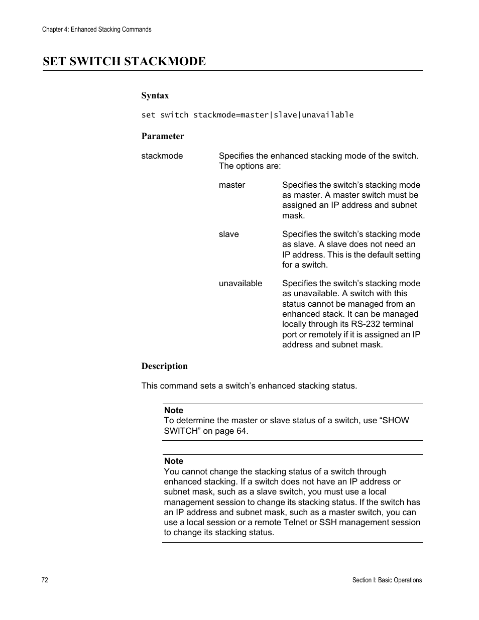 Set switch stackmode | Allied Telesis AT-S63 User Manual | Page 72 / 718