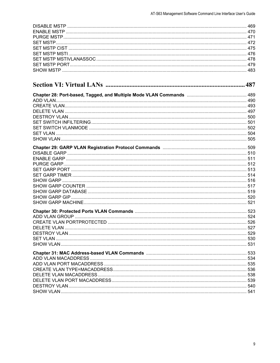 Allied Telesis AT-S63 User Manual | Page 9 / 718