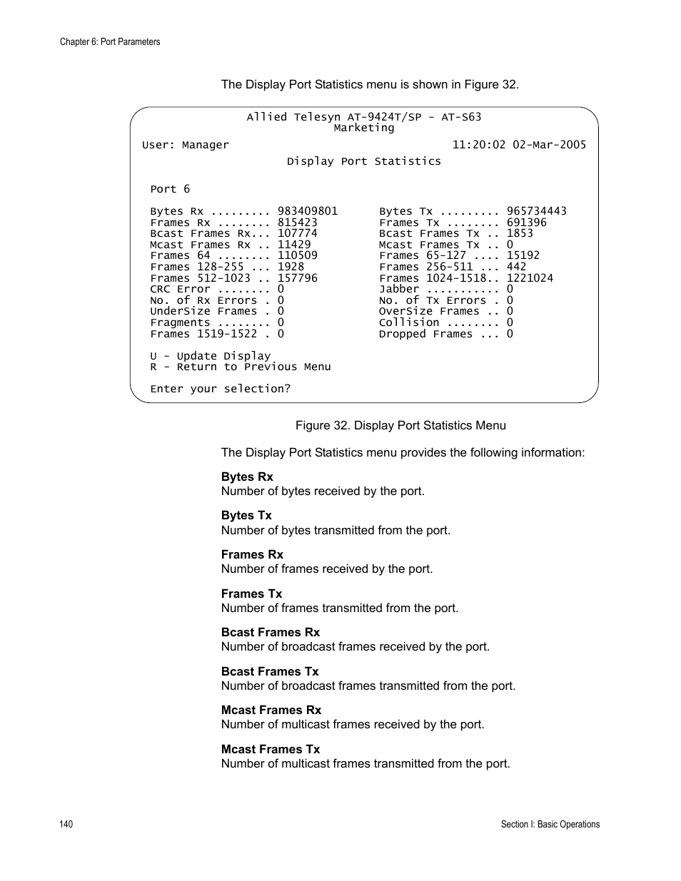 Figure 32: display port statistics menu | Allied Telesis AT-S63 User Manual | Page 140 / 944