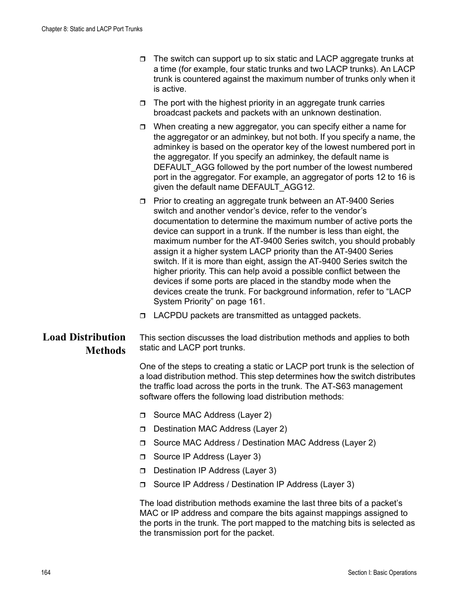 Load distribution methods | Allied Telesis AT-S63 User Manual | Page 164 / 944