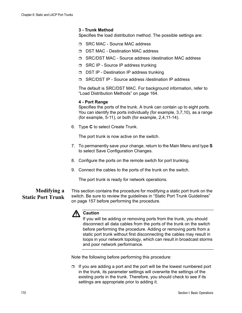 Modifying a static port trunk | Allied Telesis AT-S63 User Manual | Page 170 / 944