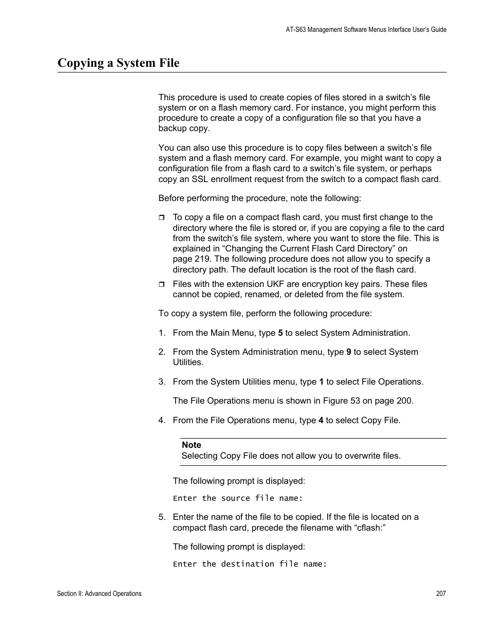 Copying a system file | Allied Telesis AT-S63 User Manual | Page 207 / 944