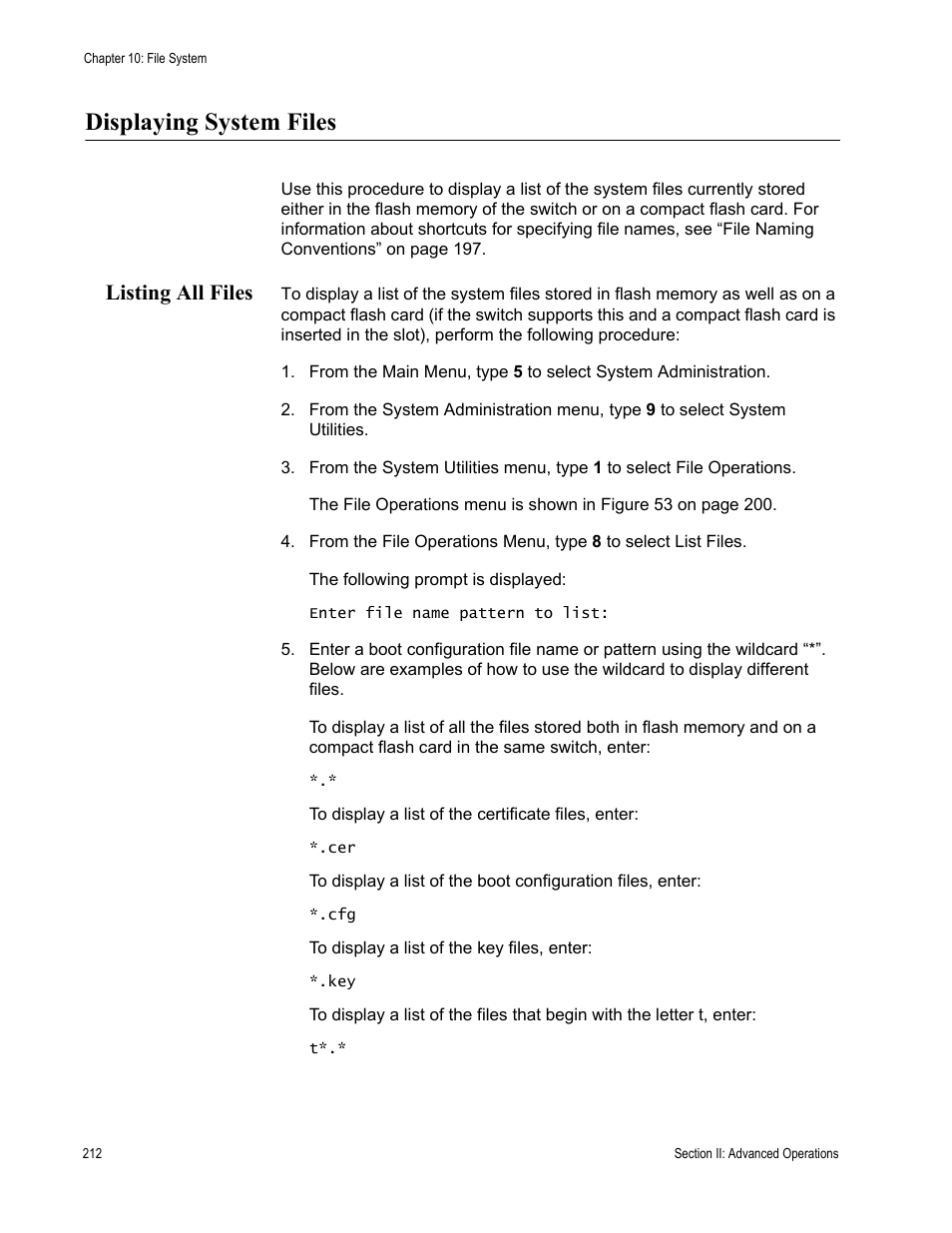 Displaying system files, Listing all files | Allied Telesis AT-S63 User Manual | Page 212 / 944