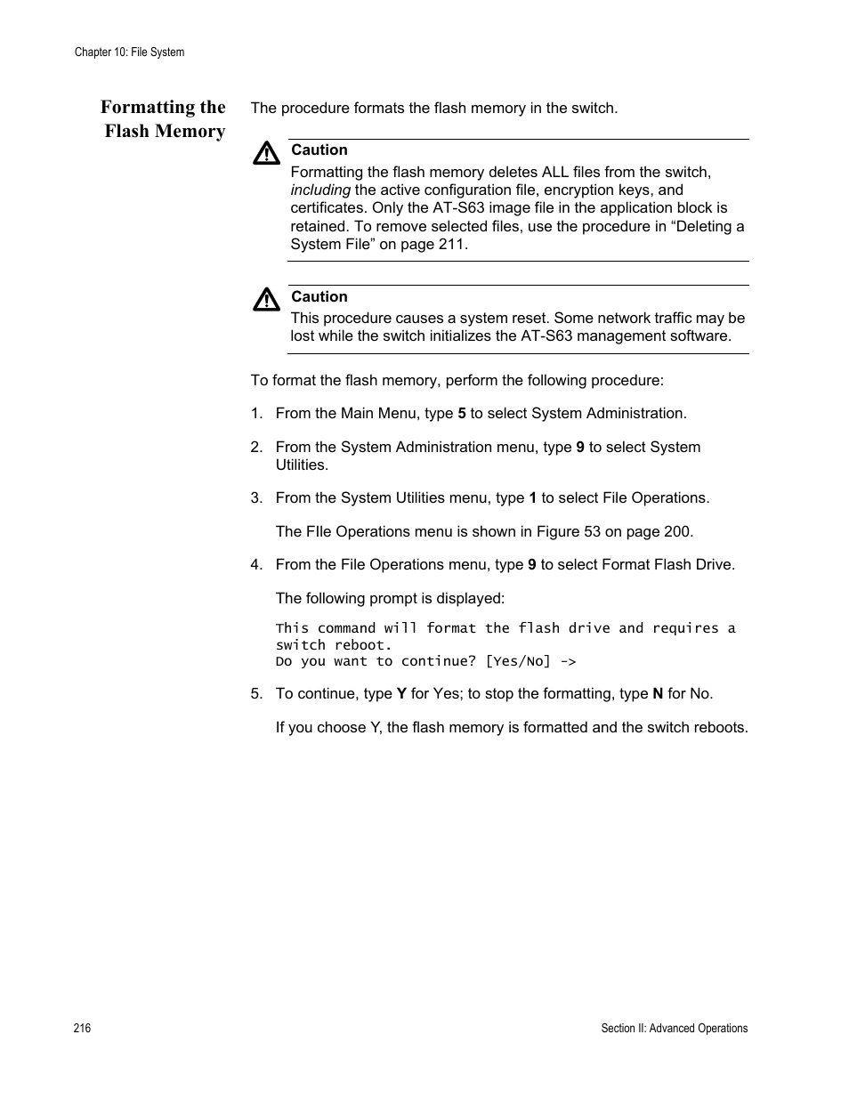 Formatting the flash memory | Allied Telesis AT-S63 User Manual | Page 216 / 944