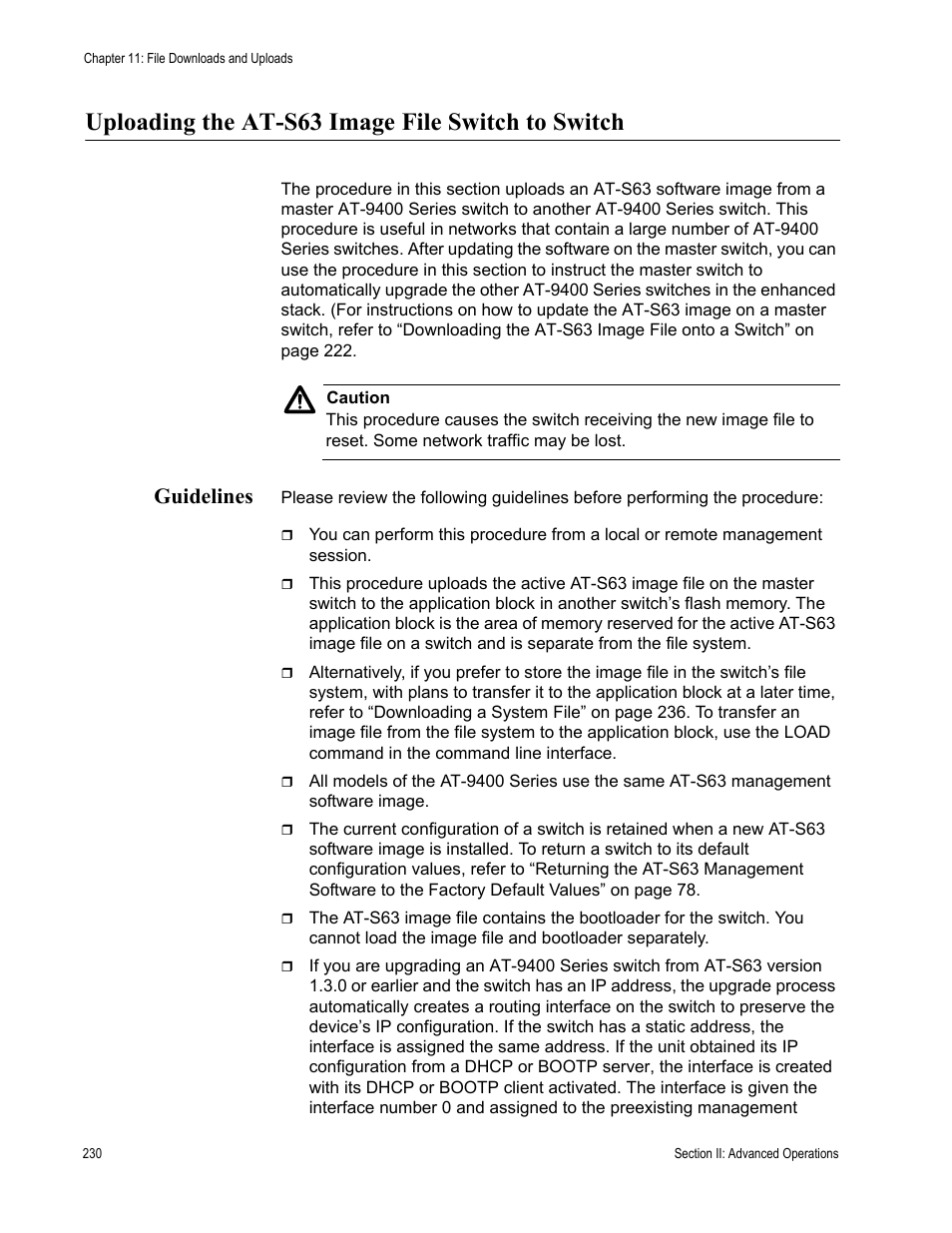 Uploading the at-s63 image file switch to switch, Guidelines | Allied Telesis AT-S63 User Manual | Page 230 / 944