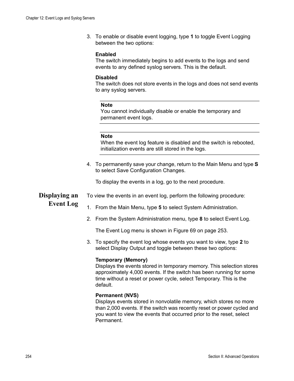 Displaying an event log | Allied Telesis AT-S63 User Manual | Page 254 / 944