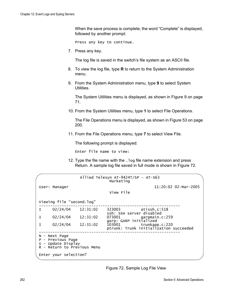 Figure 72: sample log file view | Allied Telesis AT-S63 User Manual | Page 262 / 944